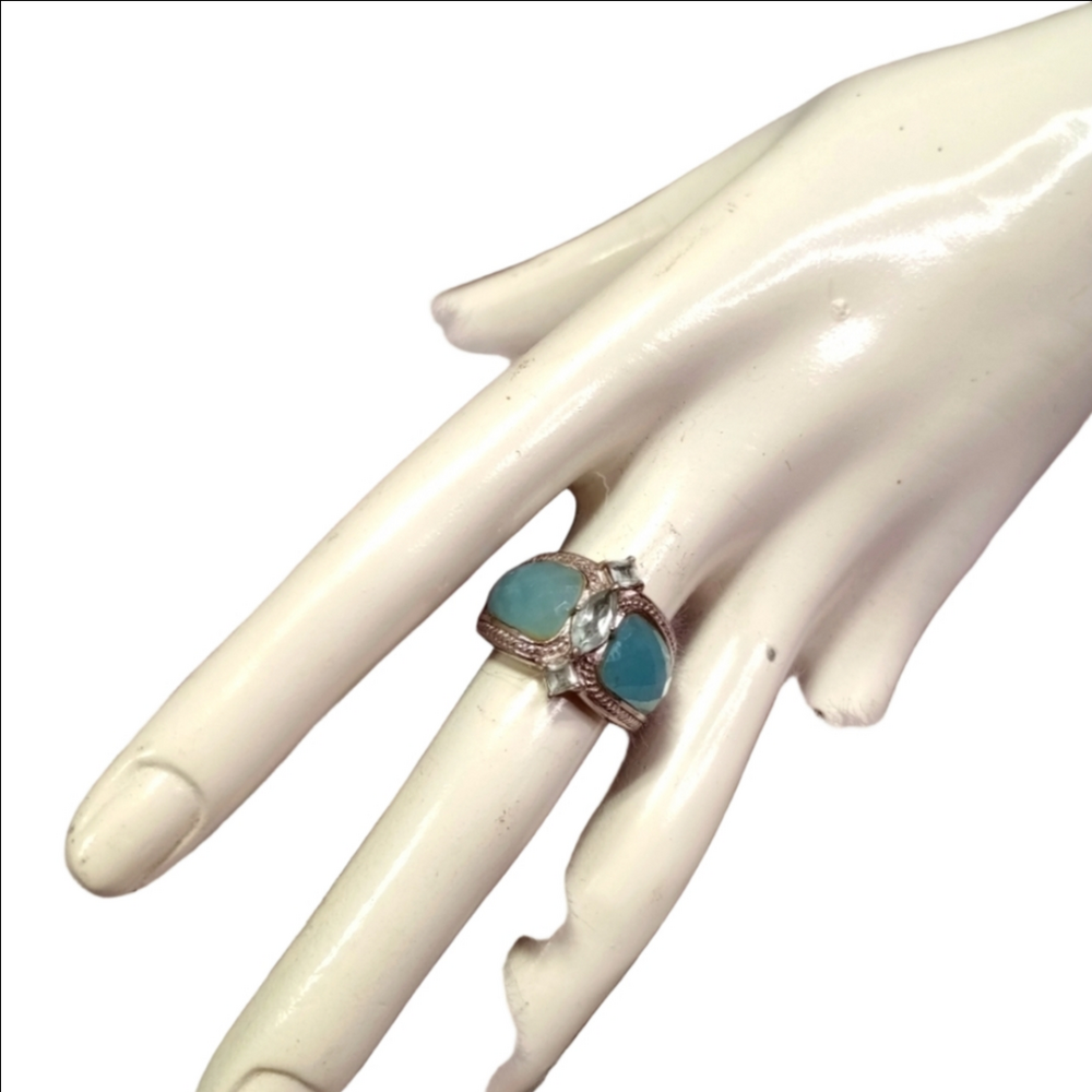 Sterling Silver Blue Enamel Cubic Zirconia Ring Size 6